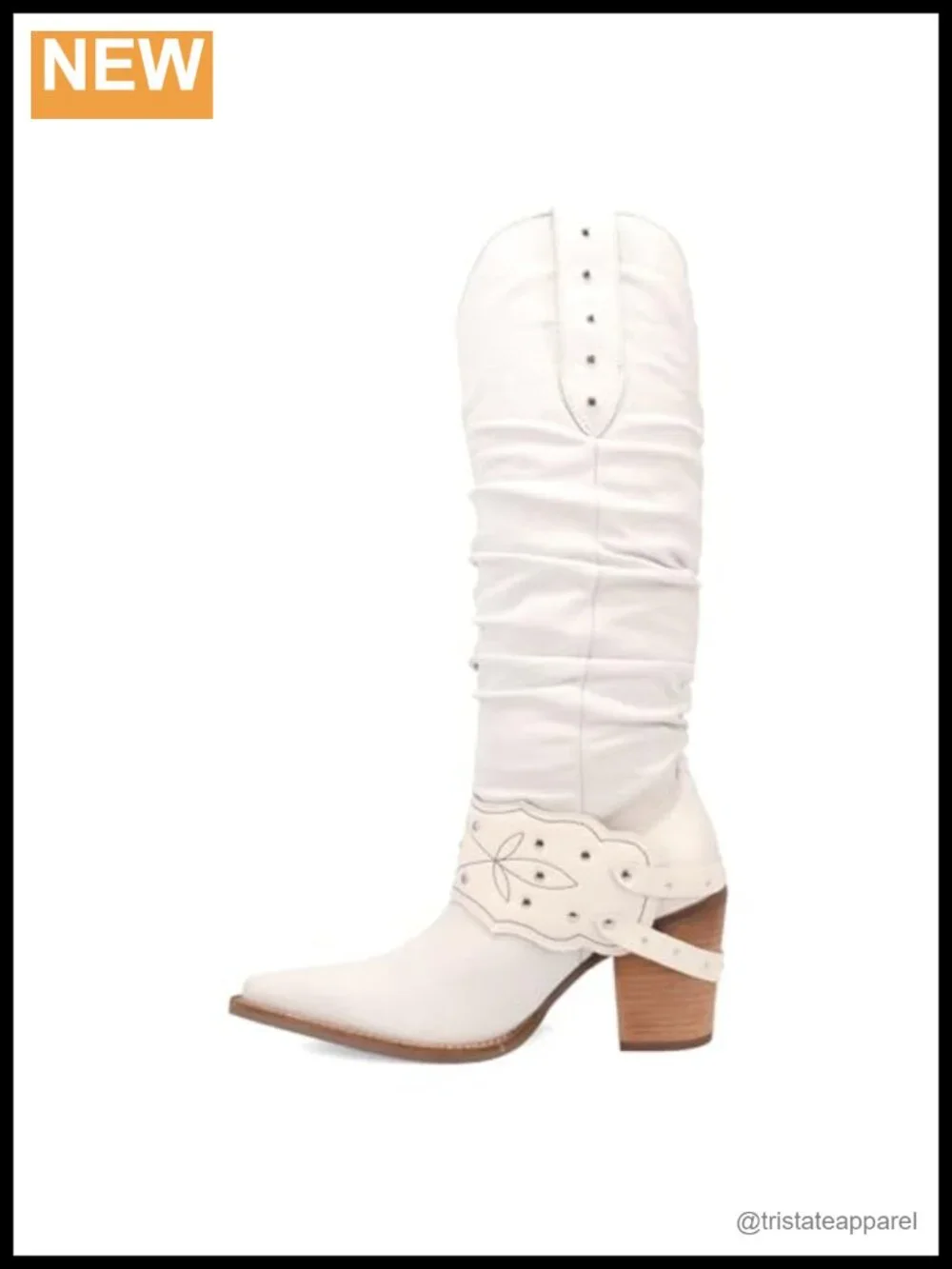 Slouchy Studded Snip Toe Pull On Over the Knee Dress Boots Block Heel Leather